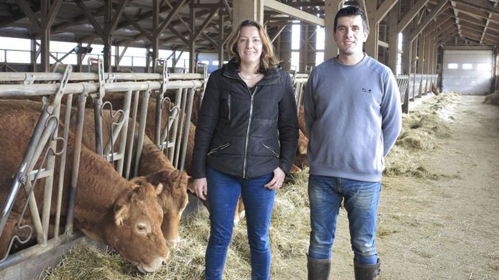 En 2017, Nathalie et Mickaël ont agrandi la stabulation pour loger les mères, les veaux et les bêtes à l’engrais sous un même toit. Un deuxième bâtiment abrite les génisses. © F. Ehrhard